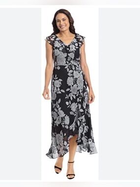 London Times Black and White Floral Wrap Dress Plus Size 20 NWT
